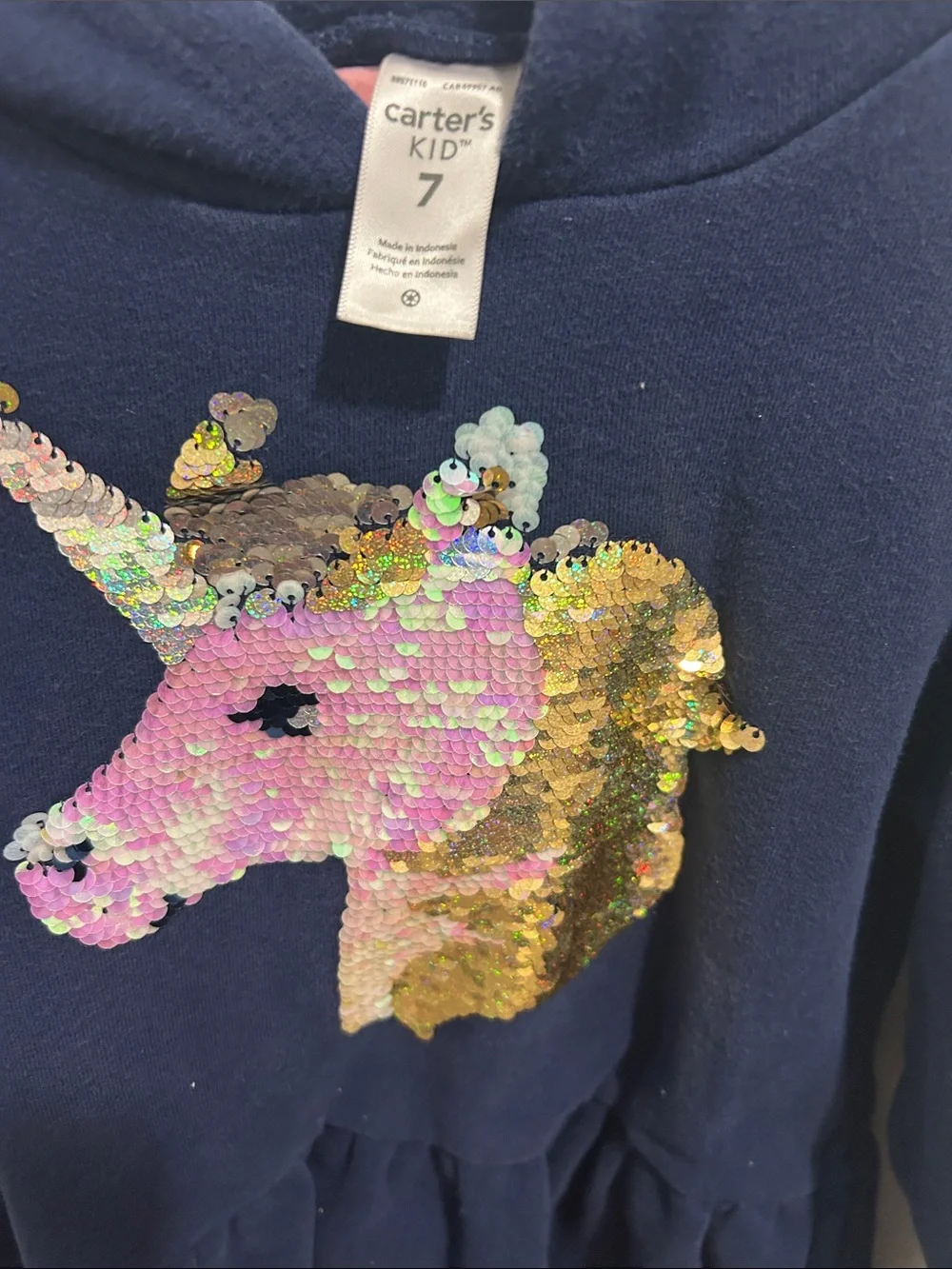 Carter's Navy Hoodie Dress with Sequin Unicorn